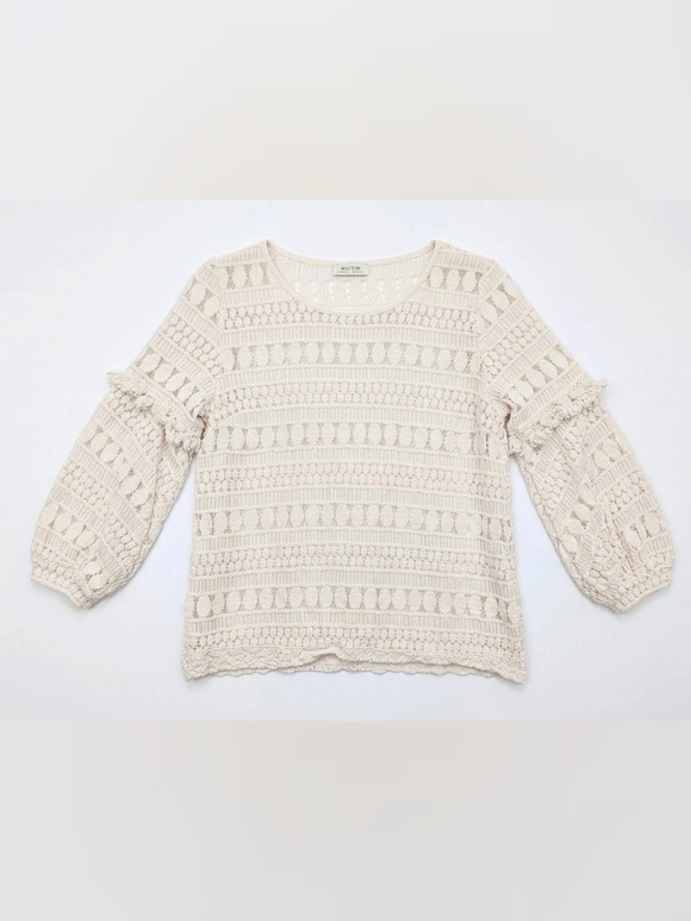 Malvin Hamburg Cream Crochet Knit Lace Top Ruffle Sleeve Boho Cottagecore Large